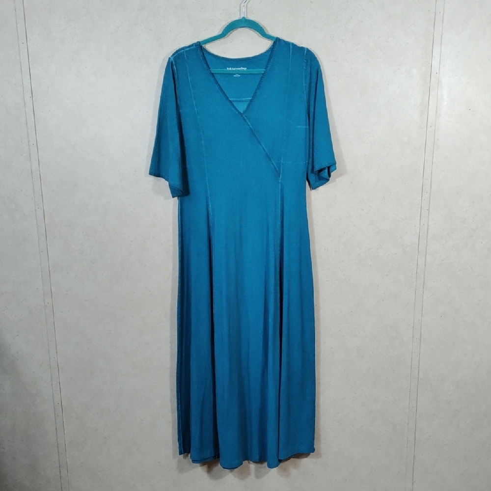 I187 Soft Surroundings turquoise mostly cotton maxi dress S NEW